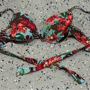 VENUS blue floral bikini with leopard accents
